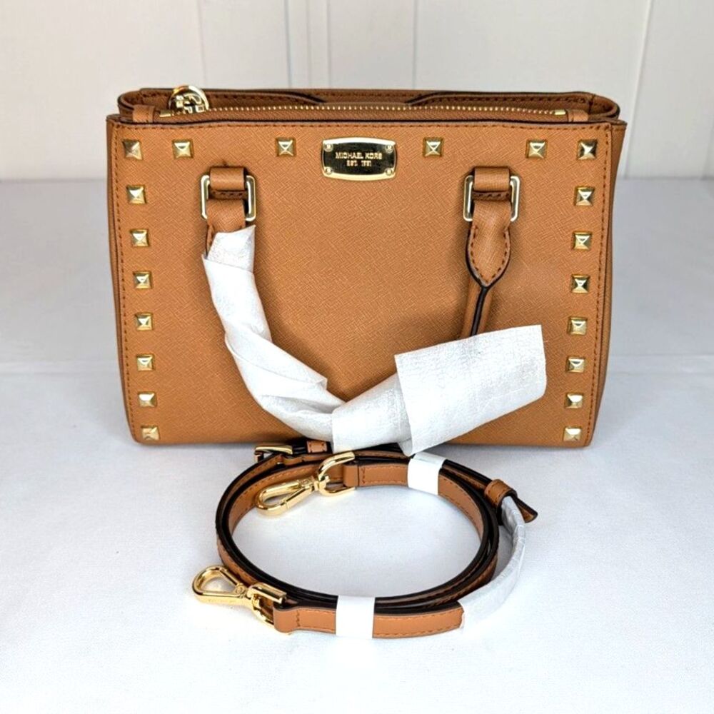 Michael Kors XS Satchel - Kellen, Brown , Studded, Leather, NWT